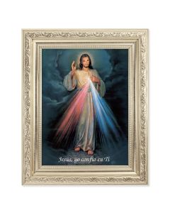 8.25" x 10.25" Silver Ornate Frame with a 6" x 8" Divine Mercy in Spanish Print