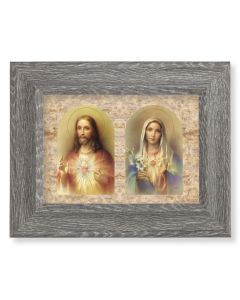 7 1/2" x 9 1/2" Grey Weathered Frame with The Sacred Hearts Artwork on Wood Plaque