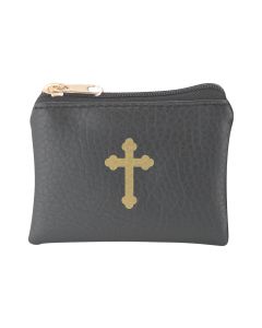 Black Calf Grained Leatherette Rosary Pouch