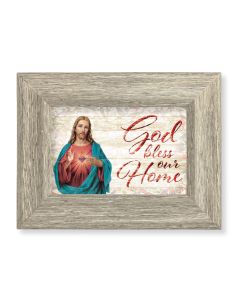 6 1/2" x 8 1/2" Grey Weathered Frame with Sacred Heart - Home Blessing Artwork on Wood Plaque
