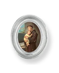 3 1/2" x 4 1/2" Oval Silver Frame with a Saint Anthony Print-P65
