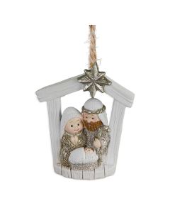 Holy Family with White Manger Silver Star Ornament
