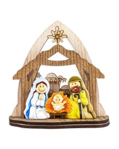 Holy Family Wood and Ceramic Nativity 4"x4"