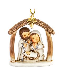 2" x 2" Holy Family Nativity Ornament under Star and Arched Creche