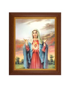 10 1/2" x 12 1/2" Walnut Finish Beveled Frame with 8" x 10" Immaculate Heart of Mary Textured Art