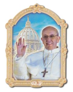3 3/4" Pope Francis Wood Plaque with Gold Leaf Stamping