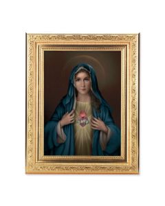 8 1/4" x 10 1/4" Gold Ornate Frame with a 6" x 8" Immaculate Heart of Mary Print