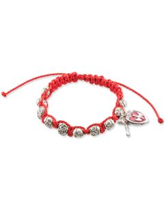 Rose Beads on Red Cord Bracelet with Holy Spirit and Crucifix Charms