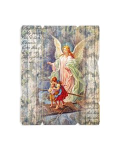 7 1/2" x 9" Guardin Angel  Small Vintage Wood Plaque with Hanger