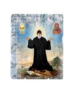 7 1/2" x 9" Saint Charbel Vintage Wood Plaque