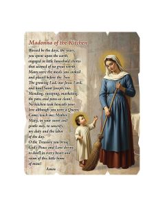 7 1/2" x 9" Madonna of the Kitchen Small Vintage Wood Plaque with Hanger