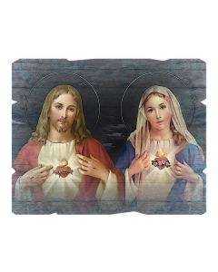 11 1/4" x 14" The Sacred Hearts Large Vintage Wooden Plaque with Hanger