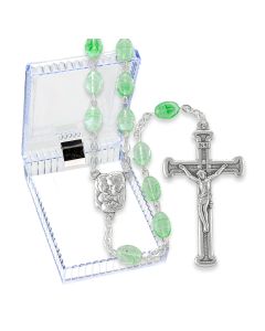 Oval Mint Glass Bead Rosary, Boxed