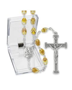 Oval Olive Glass Bead Rosary, Boxed