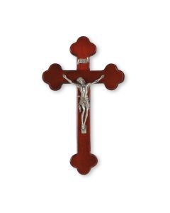 10" Budded Dark Cherry Cross with a Fine Pewter Corpus