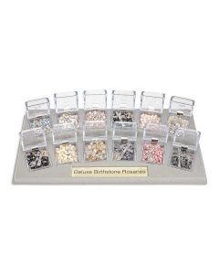12 Deluxe First Communion Rosaries with Clear Acrylic Flip Top Boxes in Display.