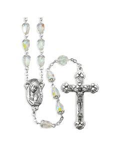 Crystal Aurora Borealis Bead Rosary, Boxed