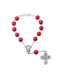 Round Red Glass Bead Auto Rosary