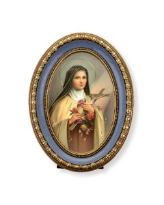 5 1/2" x 7 1/2" Oval Gold-Leaf Frame with a Saint Therese Print-P65