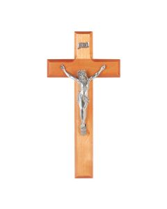 10" Natural Cherry Wood Crucifix with Fine Pewter Corpus