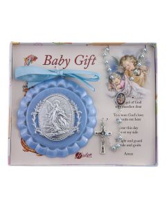 Blue Guardian Angel Crib Medal with Rosary