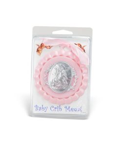 Pink Guardian Angel Crib Medal in Clamshell Packaging