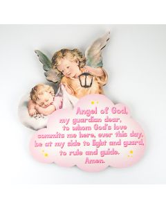Guardian Angel with Lantern on Pink Cloud Hanging Crib Medal in Organza Bag