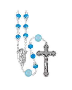 Capped Aqua Crystal Bead Rosary with Round Our Father Beads