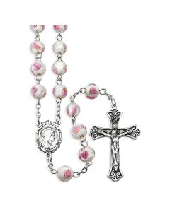 Pink Venetian Rose Bead Rosary, Boxed
