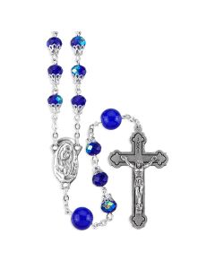 Capped Sapphire Crystal Bead Rosary with Round Our Father Beads
