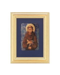 5" x 6.5" Gold Leaf Frame with 2.5" x 3.25" St. Francis Innocence Fresco Print Mounted on Blue Velvet Lining