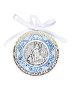 Guardian Angel Baby Crib Medal with Blue Shell Deco.