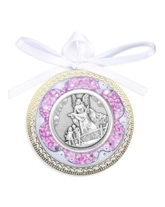 Guardian Angel Crib Medal with Pink Shell Deco.