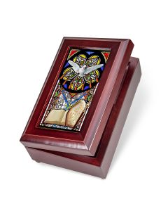 Mahogany Confirmation Stained Glass Music Box