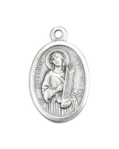 1" Oval Antiqued Silver Oxidized Saint Cecilia Medal