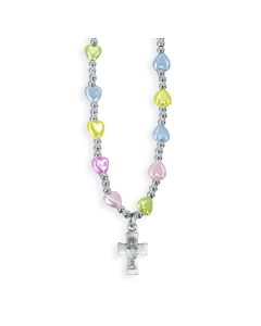 6mm Multicolor Heart Bead Necklace with Communion Chalice Cross Pendant -P65