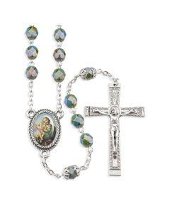 7mm Light Teal Alabaster Luster Bead St. Joseph Rosary, Boxed