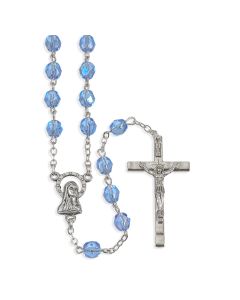 Sapphire Glass Bead Rosary with Deluxe Center and Crucifix