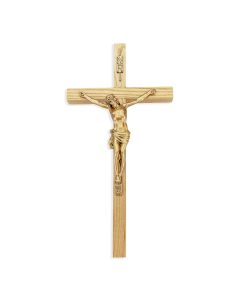 11" Genuine Oak Cross with Beveled Edge and Museum Gold Finish Corpus