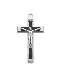1 1/2" Black Wood Nickel Bound Crucifix with Antiqued Silver Corpus
