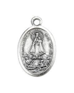 1" Oval Antiqued Silver Oxidized Our Lady of Cobre and Sacred Heart of Jesus Medal