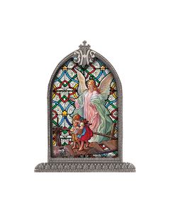 Guardian Angel Silver Arch Framed Liturgical Glass Art-P65