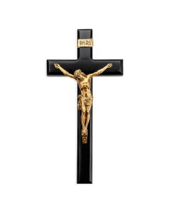 12" Black Painted Wood Cross With Museum Gold Antique Corpus