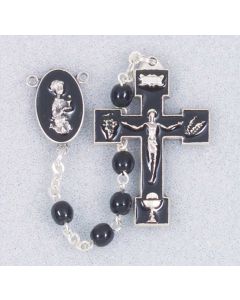 Black Glass Bead Communion Rosary
