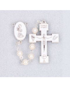 White Glass Bead Communion Rosary