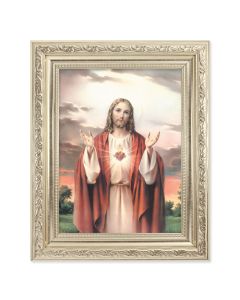 8.25" x 10.25" Silver Ornate Frame with a 6" x 8" Sacred Heart of Jesus Print