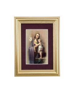 5 1/4" x 6 3/4" Gold Leaf Frame-Burgundy Matte with a 2 1/2" x 3 3/4" Saint Joseph Print