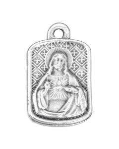 7/8" Sacred Heart of Jesus Silver Oxidized Rectangle Medal