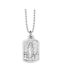 7/8" Our Lady of Fatima Silver Oxidized Rectangle Medal on a 18" Ball Chain. Boxed