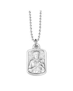 7/8" Saint Francis Silver Oxidized Rectangle Medal on a 18" Ball Chain. Boxed